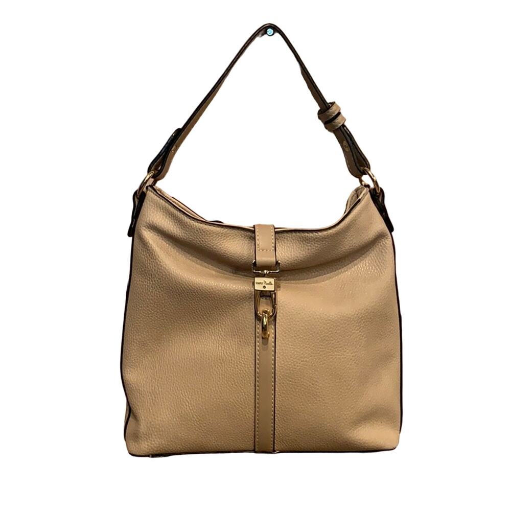 Simply Noelle Tan Gold Accent Faux Leather Short Strap Handbag w Lots of Pockets